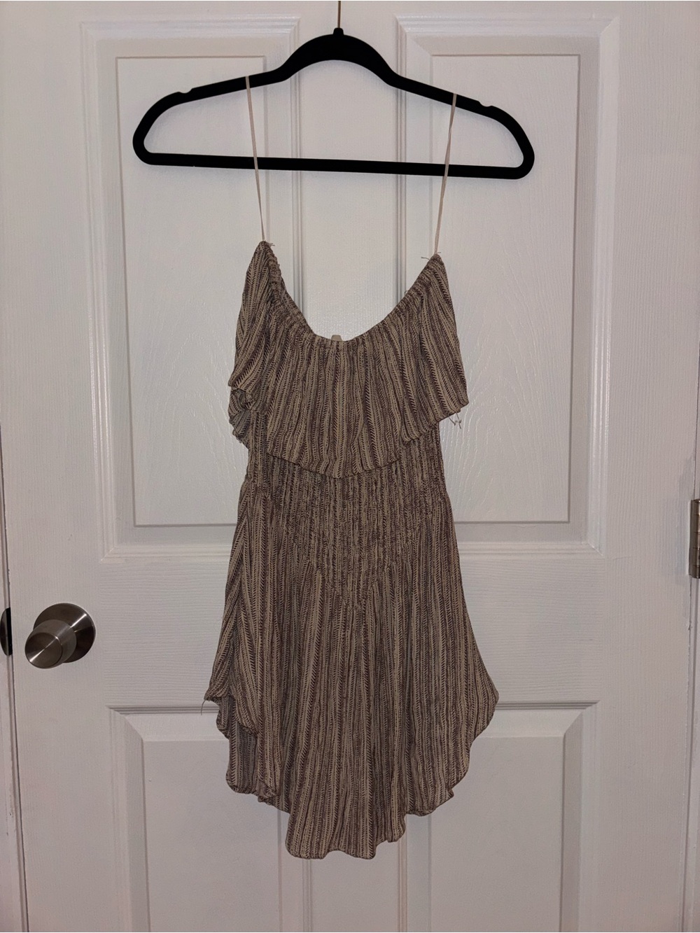 Neutral Striped Ruffle Summer Dress